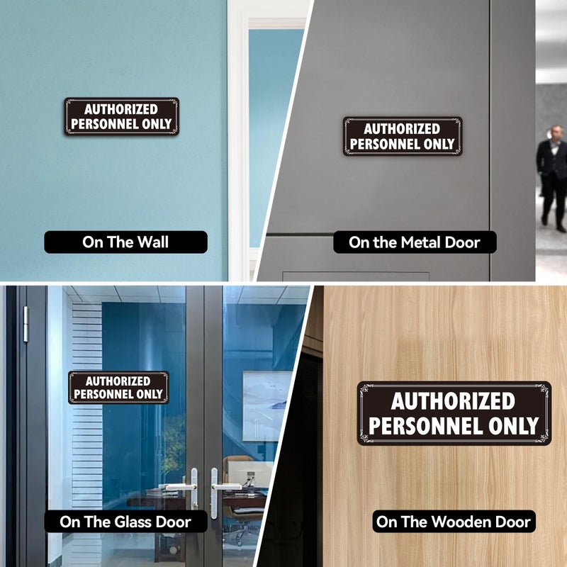 Frohllia 4 Pack Authorized Personnel Only Signs - Heavy Duty Aluminum Authorized Personnel Only Door Sign with Strong Self-adhesive, Weatherproof and Easy to Install (9x3 inches, Black) - Image 4